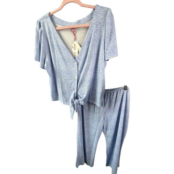 HB by Hale Bob heather blue pajama sleep set tie & button up pull on pant XL NWT - Picture 1 of 6